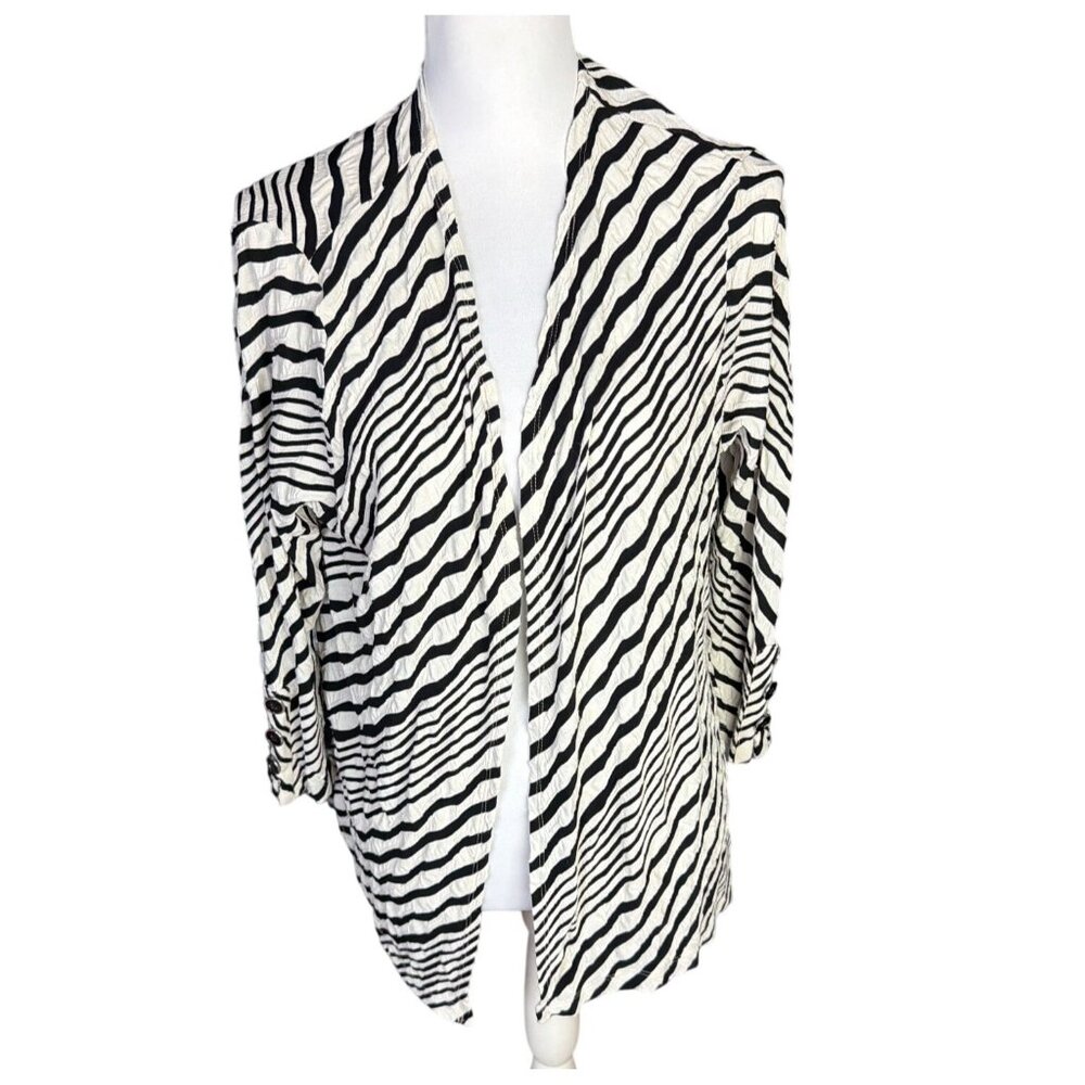 Chico's Zebra Stripe Open Front Cardigan Blazer Size L
